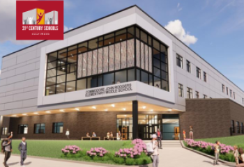 A rendering of the proposed new Commodore John Rodgers Elementary Middle School exterior